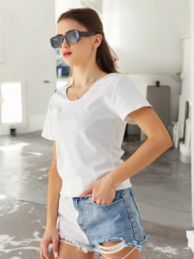 Royalfashion Naiste puuvillane t-särk pitsiga seljal