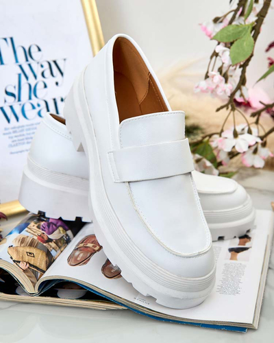 Aura Women's White Platform Moccasins - Elegant and Comfortable, Eco Leather