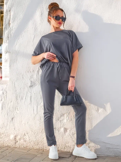 Royalfashion Women's cotton set with short sleeves and straight trousers