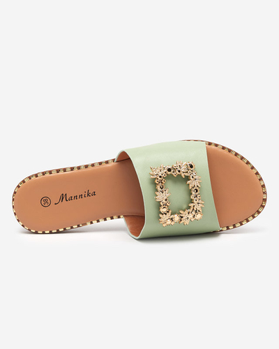 Rohelised elegantsed kuldse ornamentiga naiste sussid Meriso - Jalatsid