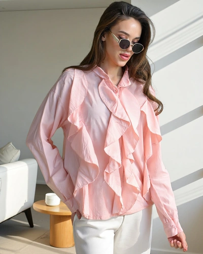 Royalfashion Cotton shirt adorned with frills and buttoned