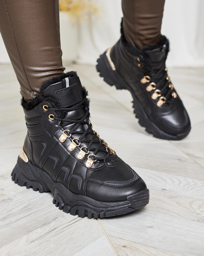 Royalfashion Women's Sneakers with fur in black Megigna