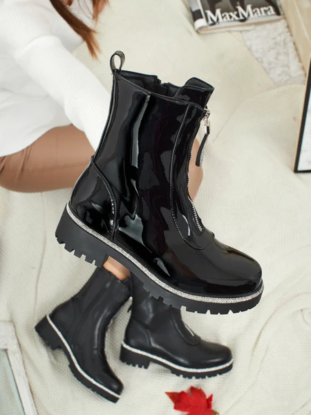 Patent eco-leather women's ankle boots with zircons Nuvina