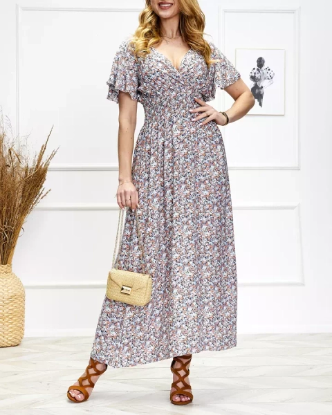 Naiste sinise ja oranži värvi lilleline midi-kleit - Rõivad