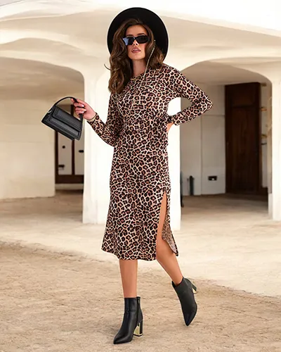 Royalfashion Женское платье-миди с леопардовым принтом