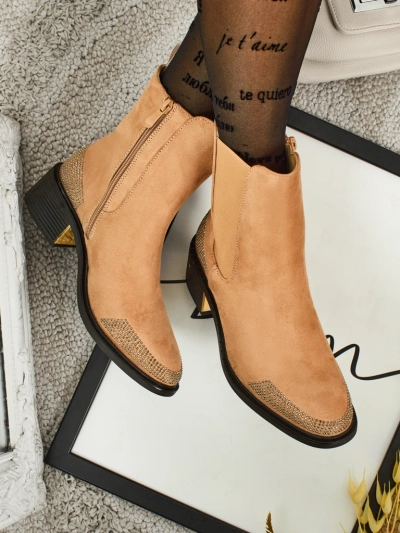 Women's Eco Suede Ankle Boots Decorated with Rhinestones TangleMist