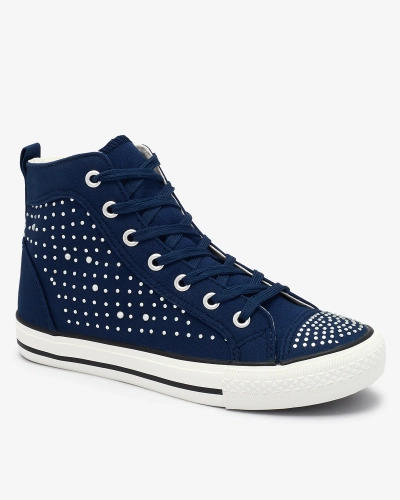 Navy blue high-top sneakers with zircons Totulu- Footwear