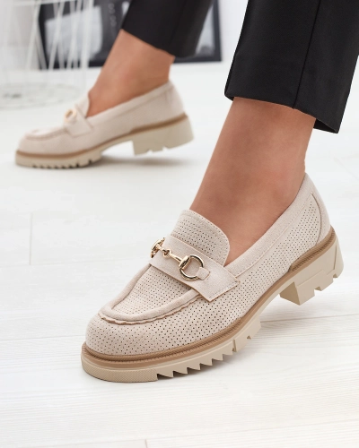 Cream openwork women's moccasins with chain Imerila - Footwear