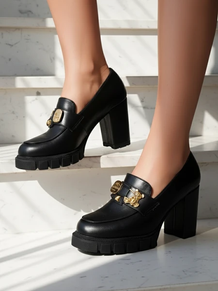 Naiste sandaalid Ateena plokk-kontsaga, mustast öko-nahast