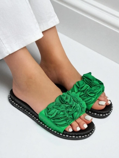 Royalfashion Женские шлёпанцы на плоской подошве Flora Verde