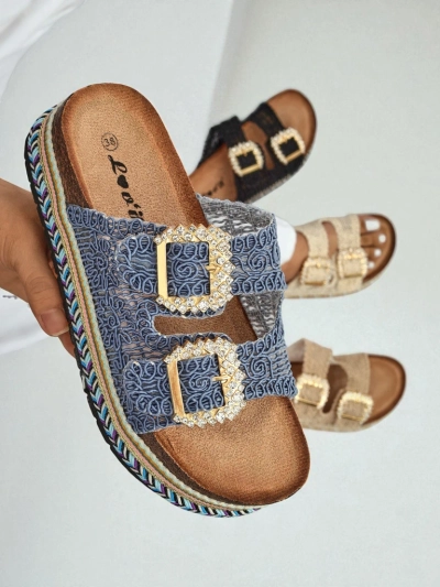 Royalfashion Женские сандалии с пряжками из стразов GlamCork