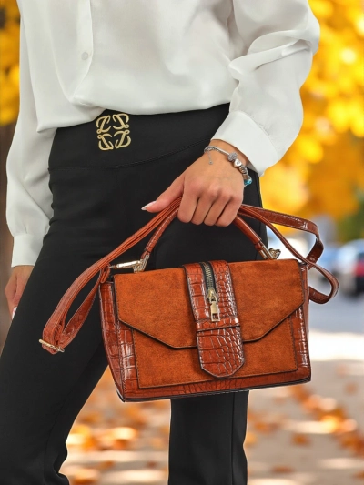 Naiste käekott Hera Marrone pruun öko-nahast seemisnahast õlakott retro