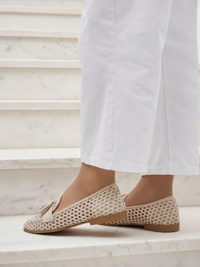Beežid Royalfashion Primavera Aelia kangast mandlikujulise ninaga mokassiinid