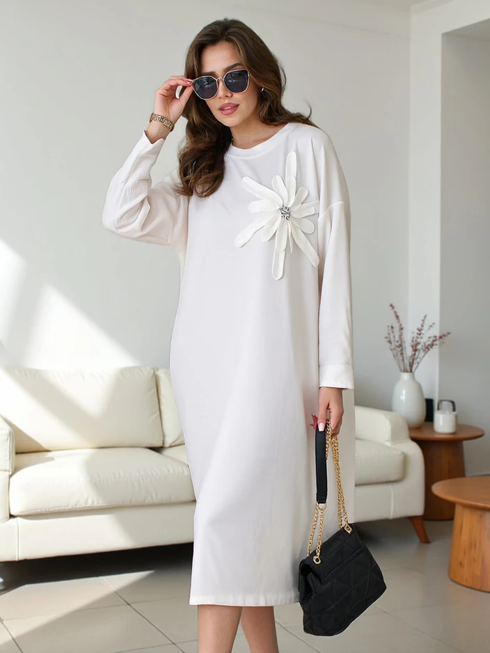 Royalfashion Naiste midi suurused kangast kleit lilledega