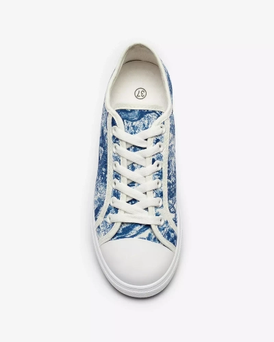 OUTLET Blue and white women's sneakers with print Denoll- Footwear