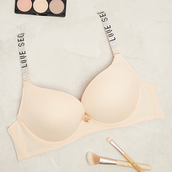Beige plain padded bra with decorated straps - Underwear