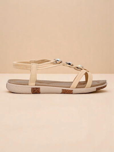 Royalfashion Bellona women's beige platform sandals with zircons