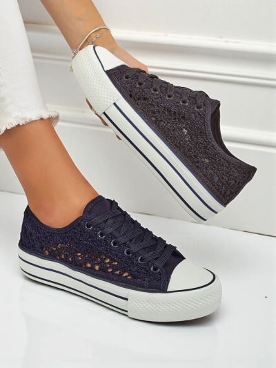 Aureliana Navy Blue Women's Sneakers made of openwork fabric on a flat sole