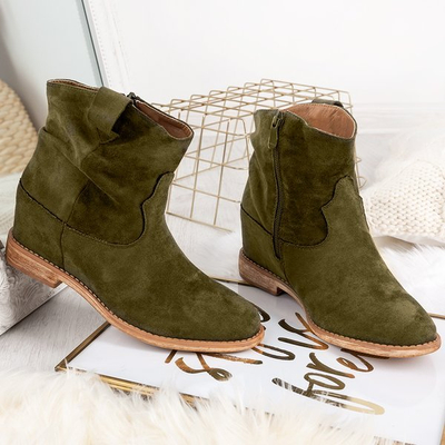 Green cowboy boots on a covered Astrit wedge - Footwear