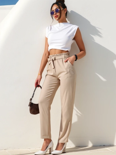 Royalfashion Simple women's fabric pants with belt