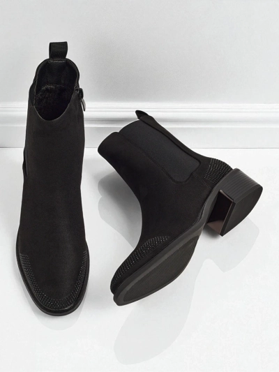 Women's Eco Suede Ankle Boots Decorated with Rhinestones TangleMist