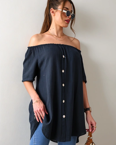 Royalfashion Cotton women’s blouse inspired by the Spanish style with decorative buttons