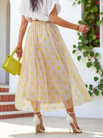 Royalfashion Women's midi skirt made of viscose with tulle in polka dots