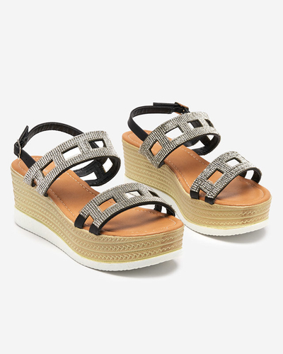 Black women's sandals with zircons on a wedge Masewi - Footwear