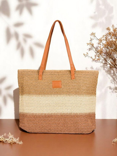 Royalfashion Большая женская сумка из соломы с широкими полосками