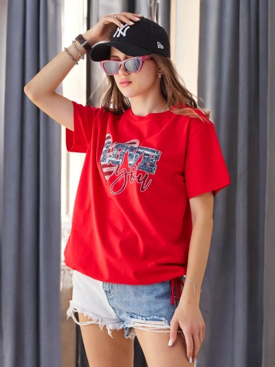 Royalfashion Women's Cotton T-shirt LOVE with rhinestones