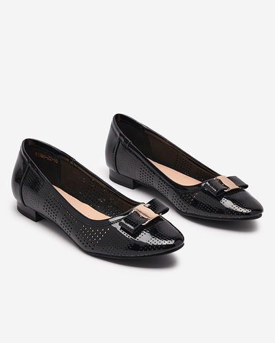 Women's black openwork ballerinas with a bow Rumac - Footwear