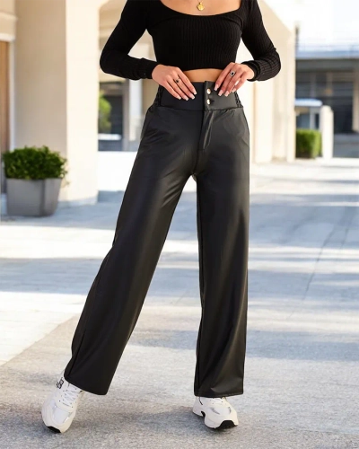 Royalfashion Women's wide eko leather pants