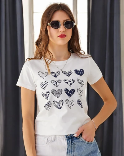 Royalfashion Women's Cotton T-Shirt A lot of Hearts