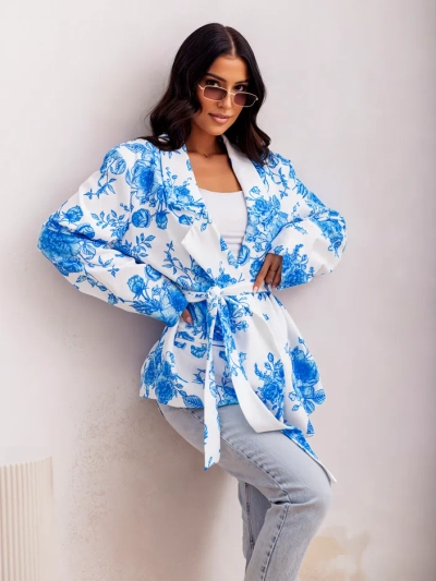 Royalfashion Floral women's set with a tied blazer and shorts-skirt