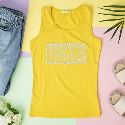 Yellow women's top with cubic zirconia - Clothing