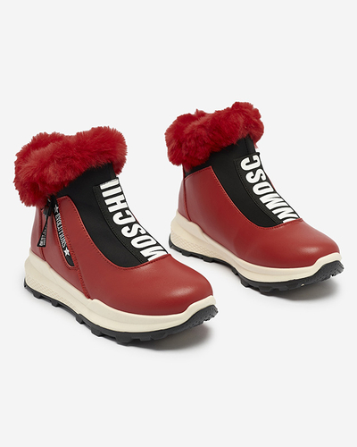 Red women's insulated boots with fur Scherr- Footwear