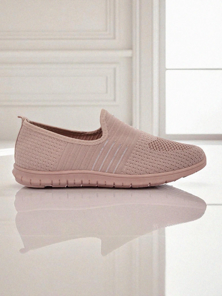 Aelia women's pink fabric shoes, comfortable flat heel moccasins