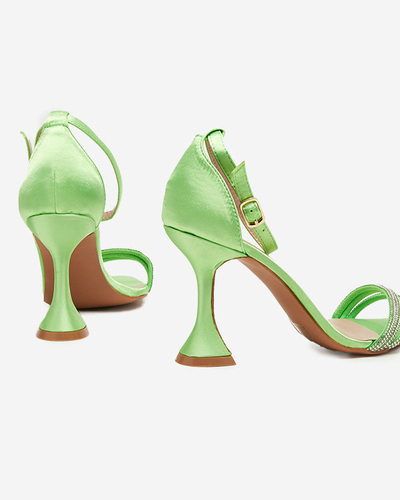 OUTLET Green women's sandals on a high heel with decorative cubic zirconias Manestri - Footwear