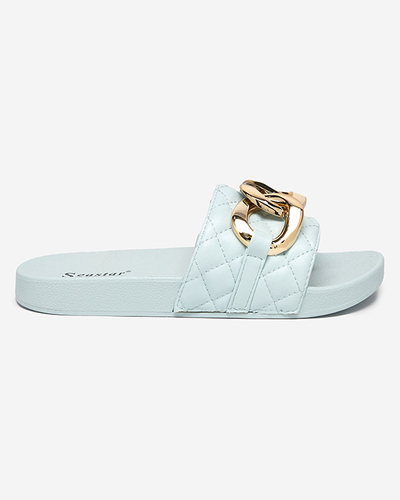 Blue women's quilted slippers with a gold chain Eteris - Footwear