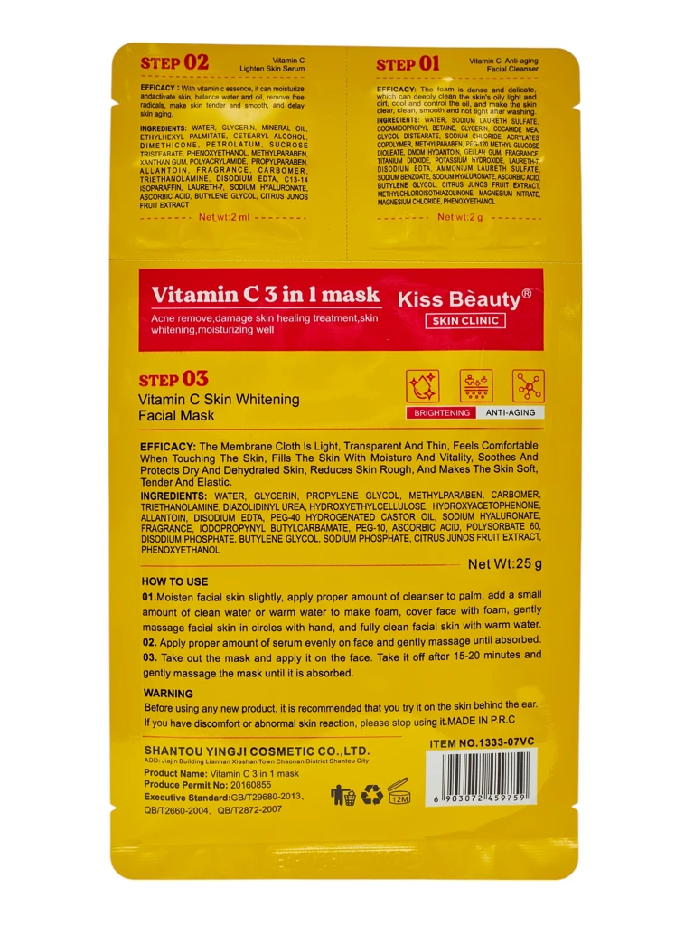 3-in-1 Mask – 1 cleansing the face, 2 serum, 3 illuminating mask with Vitamin C