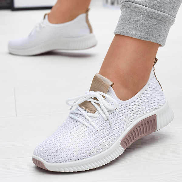 Белые женские спортивные туфли с коричневыми вставками Kedeti - Обувь