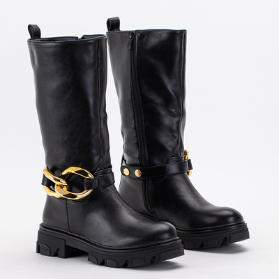 Black women's boots with chain Helari - Footwear