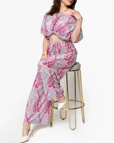 Fuchsia-blue ribbed women's set with print- Clothing