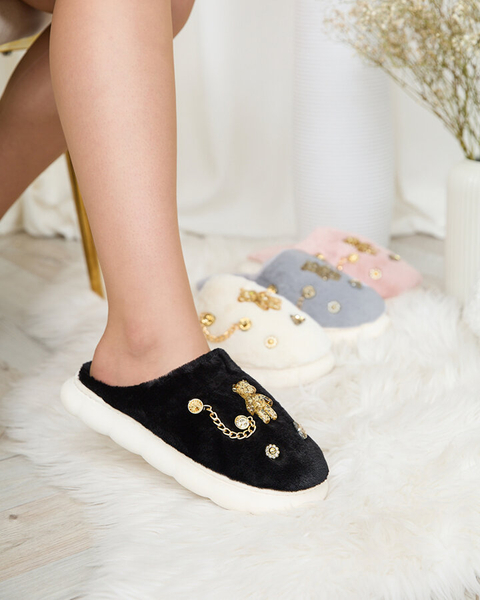 Royalfashion Mustad naiste karusnahast sussid kaunistustega Erserra