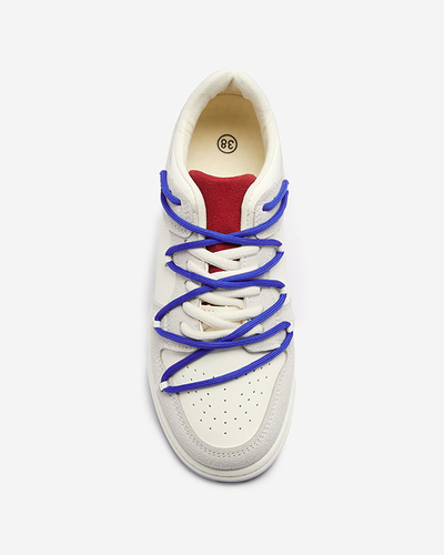 White-gray women's sports sneakers with navy blue laces Olierinc - Footwear