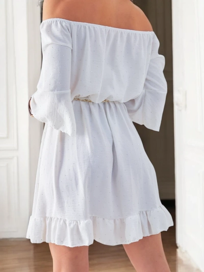 Royalfashion Women's mini dress off-the-shoulder with long sleeves and rhinestones