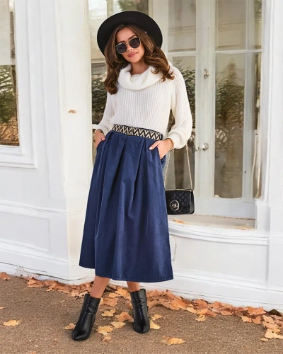 Royalfashion Kvinnors corduroy midi kjol