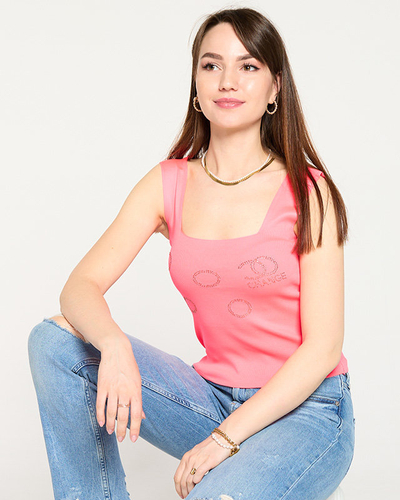 Women's neon pink top with golden cubic zirconia - Clothing