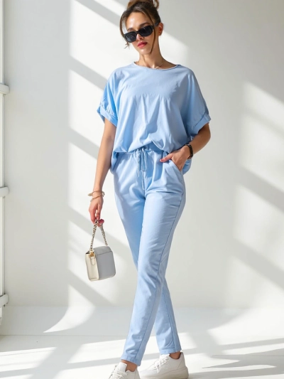 Royalfashion Women's cotton set with short sleeves and straight pants