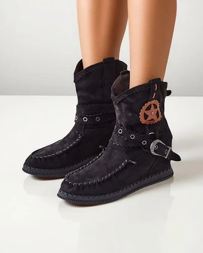 Royalfashion Women's ankle boots on a low wedge Indianas